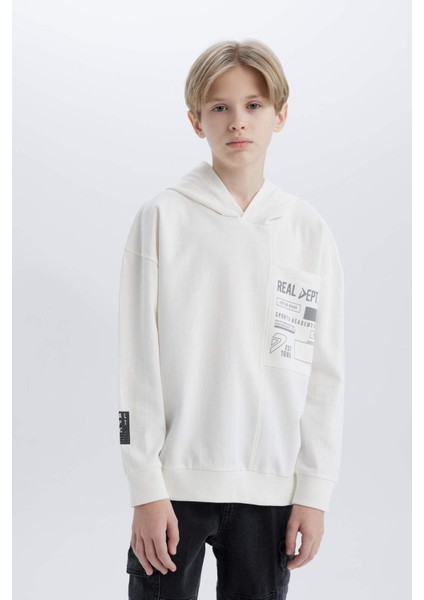 Erkek Çocuk Oversize Geniş Kalıp Kapüşonlu Baskılı Sweatshirt indirimleri