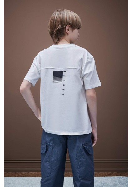 Erkek Çocuk Bisiklet Yaka Sırt Baskılı Kısa Kollu Tişört