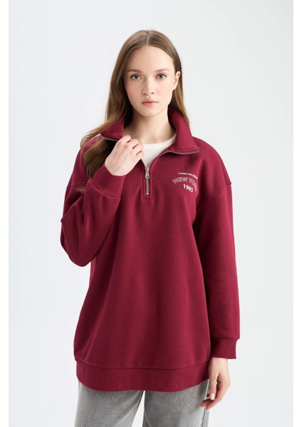 Regular Fit Fermuarlı Dik Yaka Baskılı İçi Yumuşak Tüylü Kalın Sweatshirt Tunik E8846AX24CW modelleri