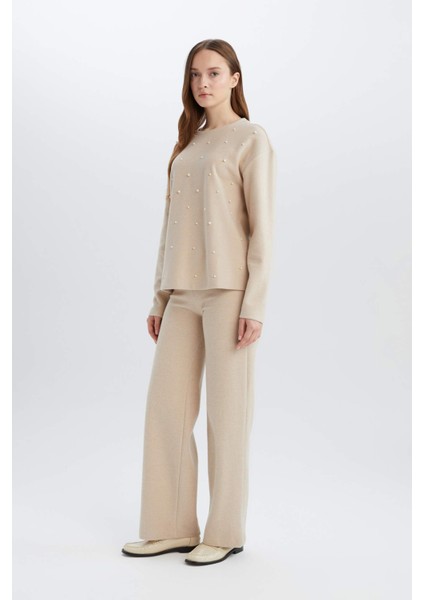 Triko Pantolon Wide Leg Geniş Bol Paça Selanik Kumaş Basic Düz D0361AX24AU