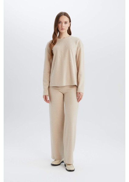 Triko Pantolon Wide Leg Geniş Bol Paça Selanik Kumaş Basic Düz D0361AX24AU