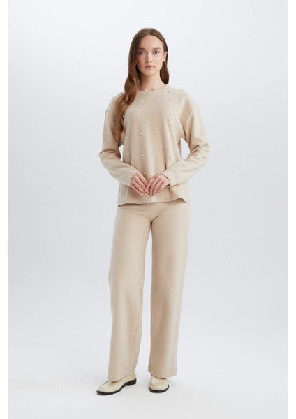 Triko Pantolon Wide Leg Geniş Bol Paça Selanik Kumaş Basic Düz D0361AX24AU
