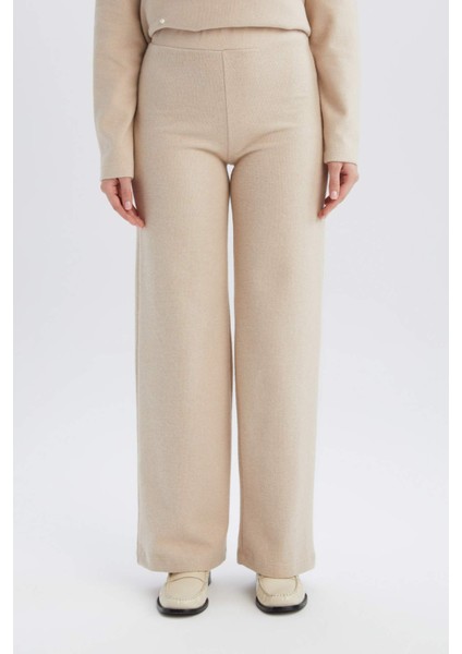 Triko Pantolon Wide Leg Geniş Bol Paça Selanik Kumaş Basic Düz D0361AX24AU