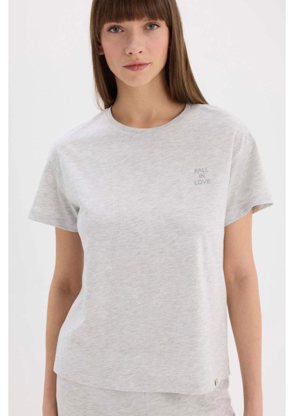 Pijama Takımı Bisiklet Yaka Kısa Kollu Üst Beli Lastikli Uzun Alt-Fall in Love E5820AX25SP