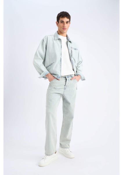 %100 Pamuk Baggy Fit Geniş Kalıp Normal Bel Geniş Paça Yıkamalı Jean Pantolon D7278AX25SP