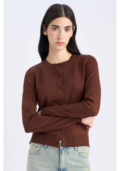 Regular Fit Bisiklet Yaka Basic Düz Triko Hırka D6282AX25SP