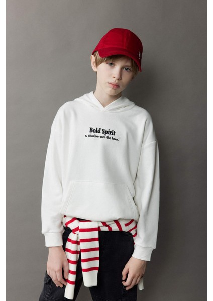 Erkek Çocuk Oversize Geniş Kalıp Kapüşonlu Nakışlı Sweatshirt D8498A825SP