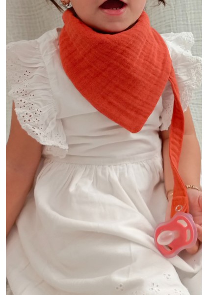3'lü %100 Pamuk 8 Katlı Müslin Emzik Askılıklı Kız Erkek Bebek Salya ve Mama Önlüğü *mavi*pembe*kiremit