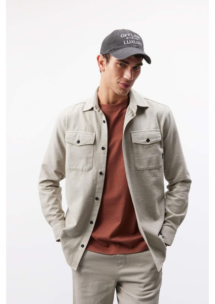 %100 Pamuk Regular Fit Polo Yaka Basic Düz Uzun Kollu Gömlek B2654AX25SP