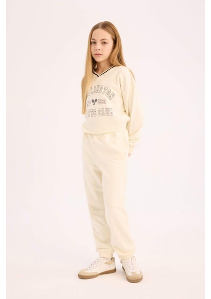 Kız Çocuk 2'li Takım Baskılı Sweatshirt Beli Paçası Lastikli Eşofman Altı D9886A825SP