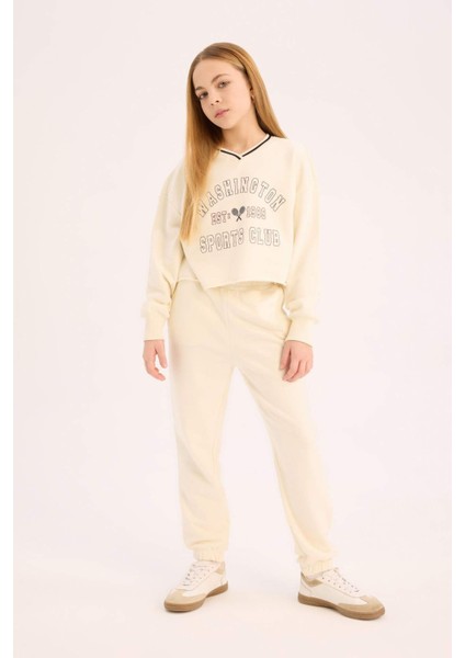 Kız Çocuk 2'li Takım Baskılı Sweatshirt Beli Paçası Lastikli Eşofman Altı D9886A825SP