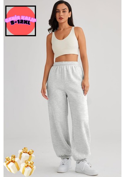 Kışlık Bol Kalıp Kalın Eşofman Baggy Sweatpants Jogger Siyah-Gri fiyatları