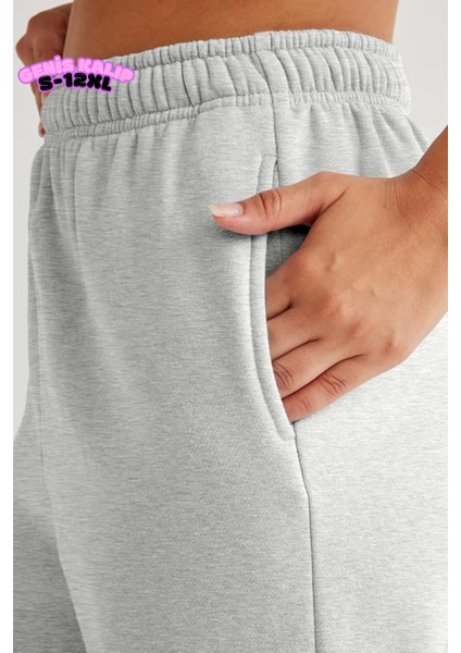 Kışlık Bol Kalıp Kalın Eşofman Baggy Sweatpants Jogger Siyah-Gri modelleri