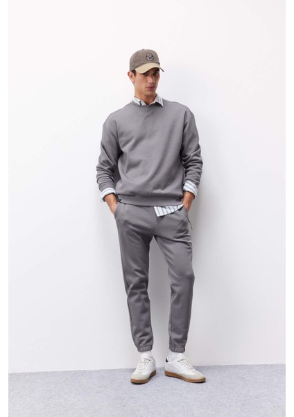 Boxy Fit Bisiklet Yaka Basic Düz Pike Sweatshirt E1519AX25SP fiyatları