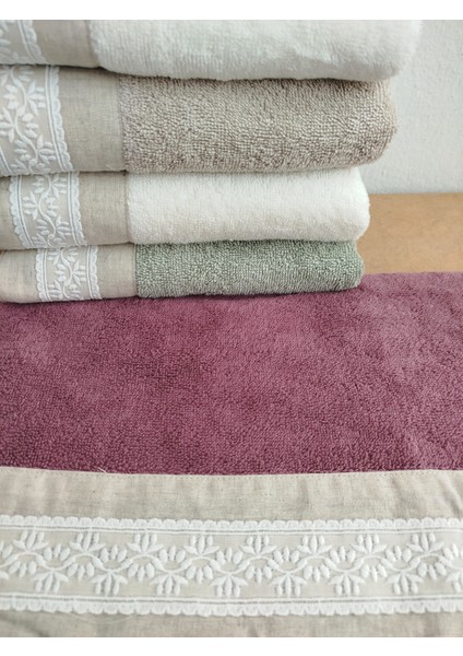 Keten Kumaşlı Gipürlü 6 Adet El Yüz Havlusu 50X90 cm