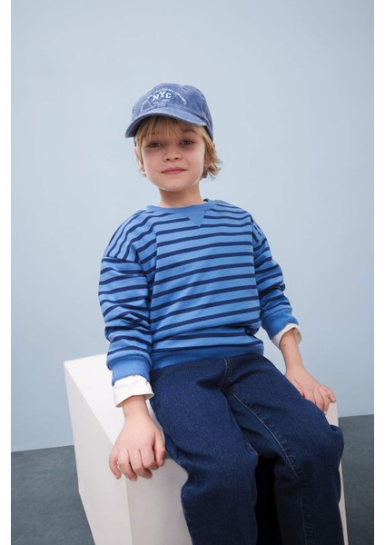 Erkek Bebek 2'li Takım Bisiklet Yaka Çizgili Sweatshirt Beli Lastikli Eşofman Altı D7750A525SP fiyatları
