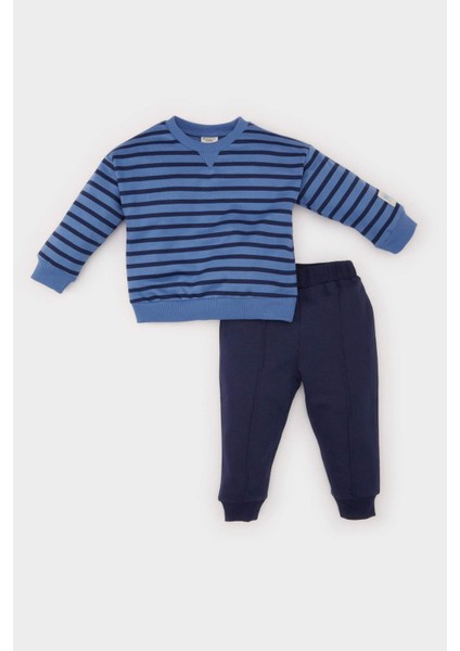 Erkek Bebek 2'li Takım Bisiklet Yaka Çizgili Sweatshirt Beli Lastikli Eşofman Altı D7750A525SP modelleri