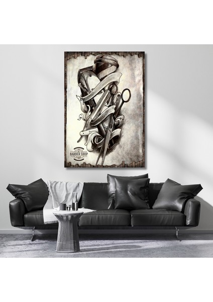 Kanvas Berber Temalı Tablo Kuaför Ofis Tablosu Kuaför Salonu Tablo