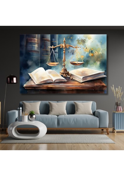 Kitap ve Terazi Hukuk Adalet Kanvas Tablo Modeli Ofis Tablosu fiyatları