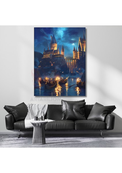 Harry Potter Kanvas Tablo Nehirdeki Kayıklar Hogward Manzaralı Tablo Film Dizi Temalı Tablo
