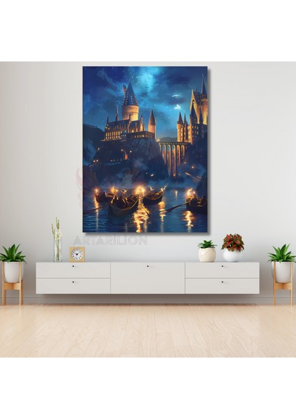 Harry Potter Kanvas Tablo Nehirdeki Kayıklar Hogward Manzaralı Tablo Film Dizi Temalı Tablo modelleri