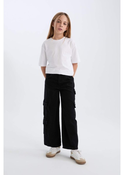 Kız Çocuk Wide Leg Kargo Geniş Paça Jean Pantolon D7373a825sm