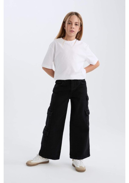 Kız Çocuk Wide Leg Kargo Geniş Paça Jean Pantolon D7373a825sm