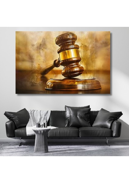 Masadaki Tokmak Hukuk Temalı Tablo Hukuk Adalet Kanvas Tablo Modeli Ofis Tablosu