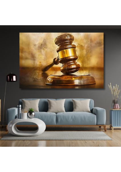 Masadaki Tokmak Hukuk Temalı Tablo Hukuk Adalet Kanvas Tablo Modeli Ofis Tablosu
