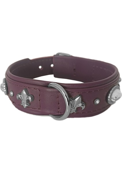 Deri Parlak Taşlı Köpek Boyun Tasması 28-32 cm x-Small Mor