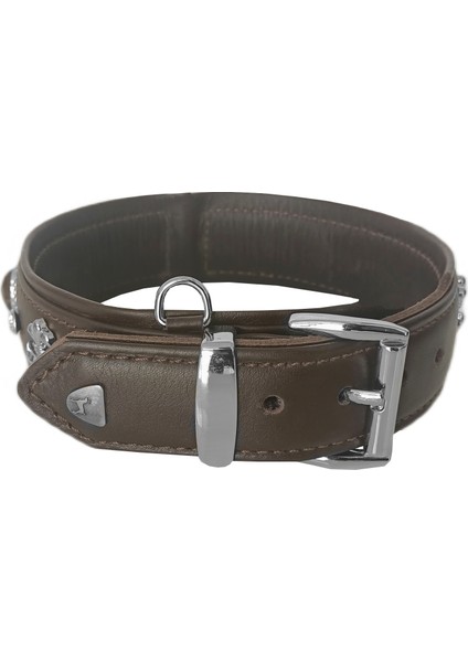 Deri Doğal Taşlı Köpek Boyun Tasması 33-37 cm x-Small Kahverengi