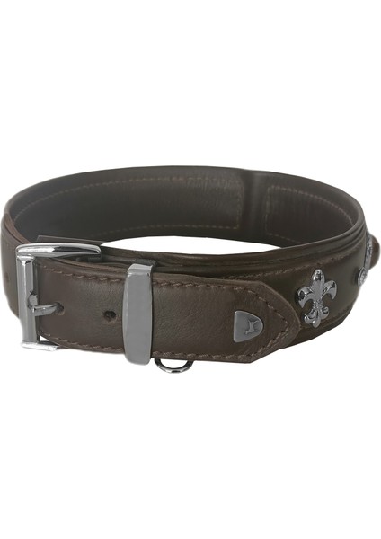 Deri Doğal Taşlı Köpek Boyun Tasması 33-37 cm x-Small Kahverengi
