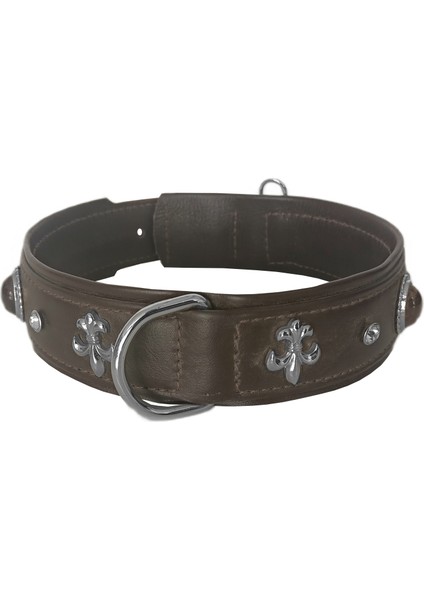 Deri Doğal Taşlı Köpek Boyun Tasması 33-37 cm x-Small Kahverengi