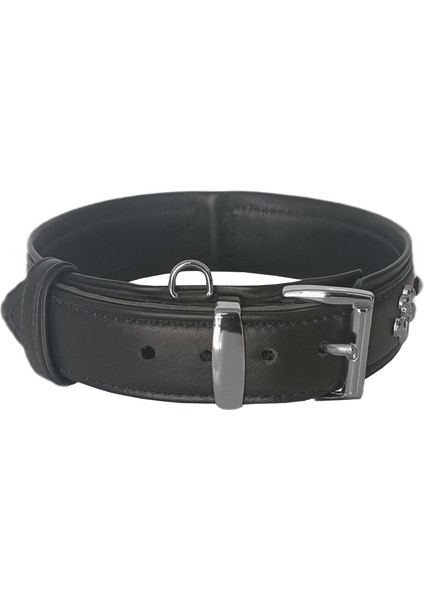 Deri Parlak Taşlı Köpek Boyun Tasması 44-50 cm Medium Siyah
