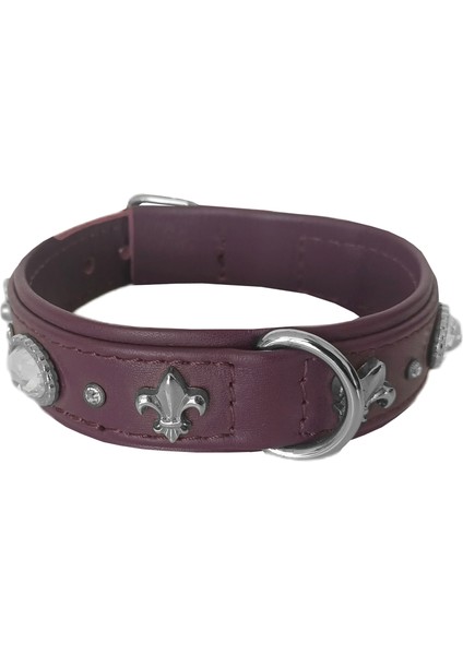 Deri Parlak Taşlı Köpek Boyun Tasması 38-43 cm Small Mor