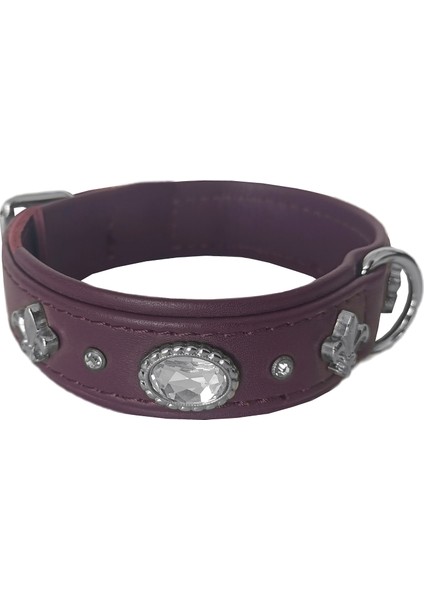 Deri Parlak Taşlı Köpek Boyun Tasması 28-32 cm x-Small Mor