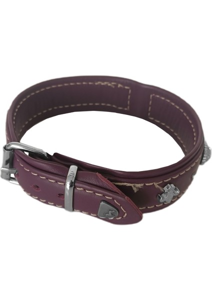 Deri Parlak Taşlı Köpek Boyun Tasması 28-32 cm x-Small Mor