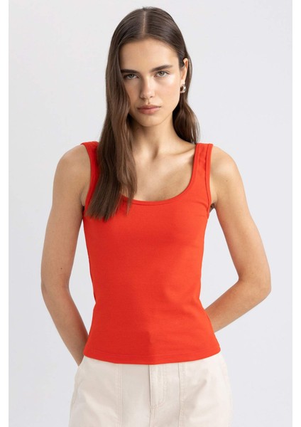 Slim Fit Dar Kesim U Yaka Ribana Basic Düz Atlet C0095AX24SM