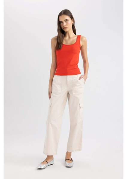 Slim Fit Dar Kesim U Yaka Ribana Basic Düz Atlet C0095AX24SM