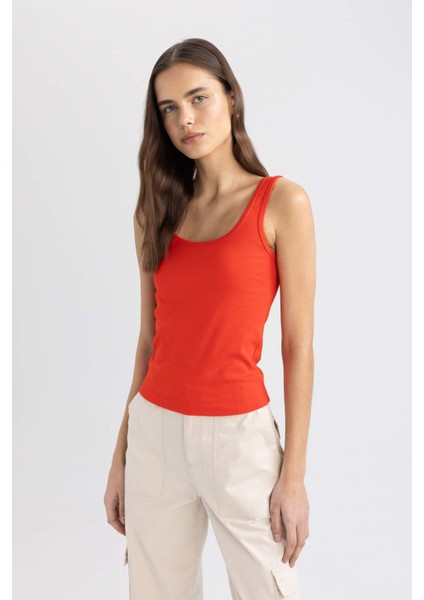 Slim Fit Dar Kesim U Yaka Ribana Basic Düz Atlet C0095AX24SM