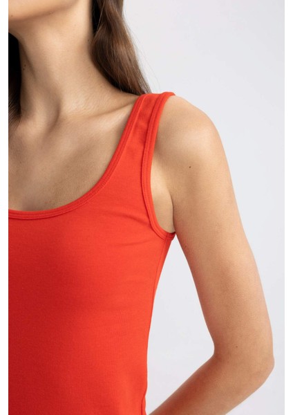 Slim Fit Dar Kesim U Yaka Ribana Basic Düz Atlet C0095AX24SM