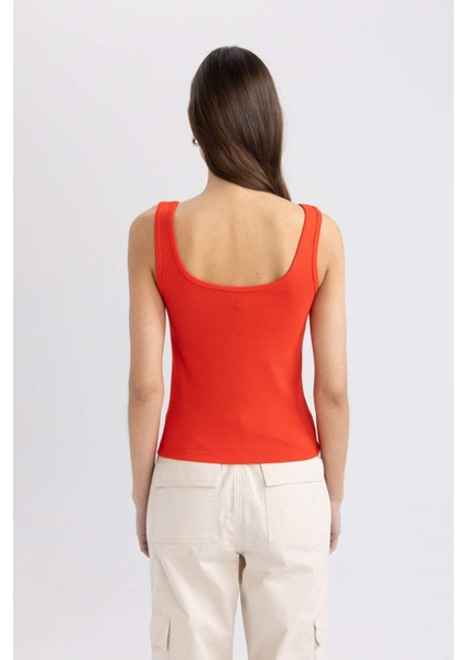 Slim Fit Dar Kesim U Yaka Ribana Basic Düz Atlet C0095AX24SM
