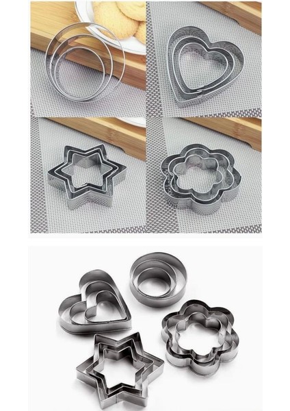 Çok Şekilli Paslanmaz Çelik Kurabiye Kesici Seti 12 Adet Farklı Boylarda Kurabiye Kalıbı