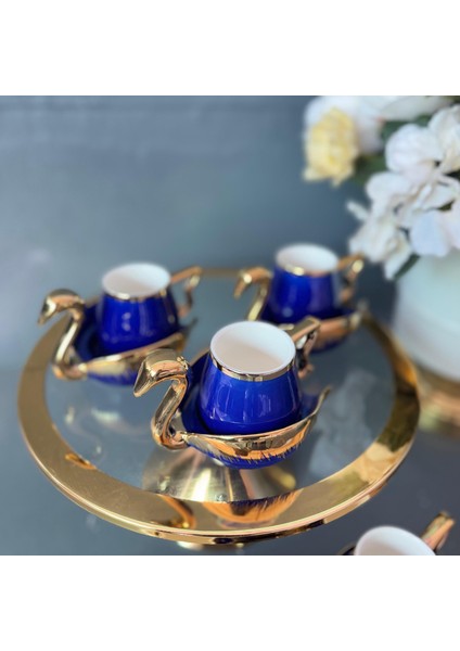 Lacivert Kuğu Fincan Takımı 6 Kişilik