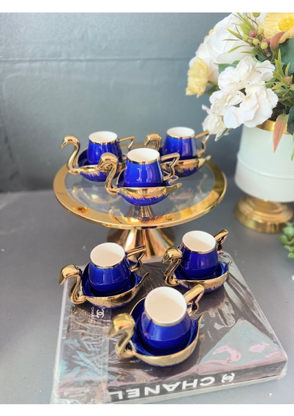 Lacivert Kuğu Fincan Takımı 6 Kişilik modelleri