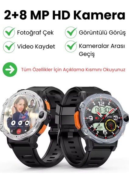 Watch PG Siyah 4G LTE Yuvarlak Akıllı Saat 16GB SIM Kartlı Kameralı WiFi Çocuk Huawei iPhone Uyumlu 8 9 10