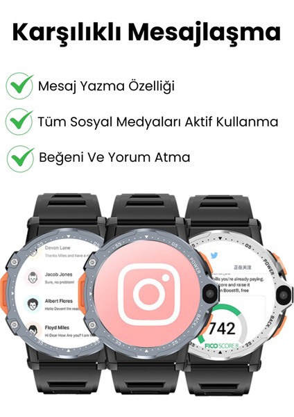 Watch PG Siyah 4G LTE Yuvarlak Akıllı Saat 16GB SIM Kartlı Kameralı WiFi Çocuk Huawei iPhone Uyumlu 8 9 10