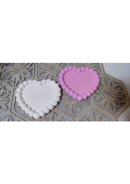 Taş Tozu Ikili Kalpli Dekoratif Tabak