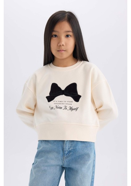 Kız Çocuk Yılbaşı Temalı Relax Fit Bisiklet Yaka Baskılı İçi Yumuşak Tüylü Sweatshirt D5421A824WN indirimleri