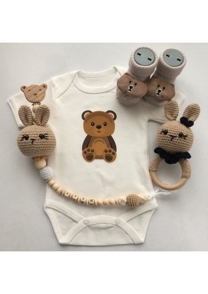 Hoşgeldin Bebek, Unisex, Yenidoğan Bebek Amigurumi Isimli Emzik Askısı Hediye Seti fırsatları